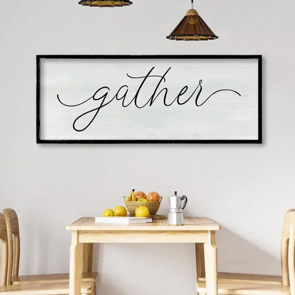 Dining Room Wall Decor Gather Sign 32×12 for Home Kitchen Cozy Family Reunion